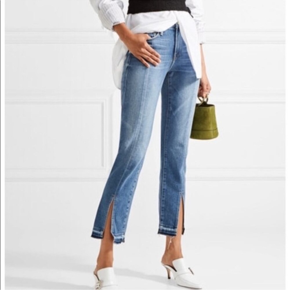 Frame Denim Blue Le Nouveau Straight Cropped Ankle Jeans with Split Hem - Picture 3 of 13